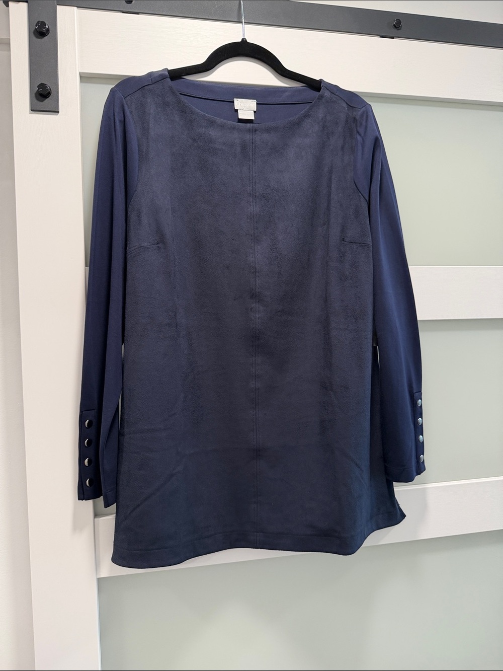Chico's Navy Blue faux suede Long Sleeve Tunic